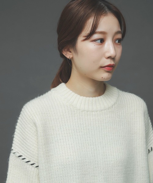SENSE OF PLACE by URBAN RESEARCH（センスオブプレイスバイアーバンリサーチ）の「ハンドステッチチュニックセーター（ニット/セーター・レディース・アイボリー/ブラック/ブルー・ONE）」の13枚目の写真