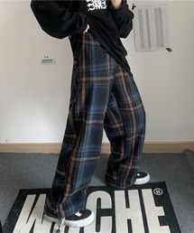 【Cider】チェック ワイド レッグ パンツ パンツ チェックワイドレッグパンツ レディース : ZOZOTOWN