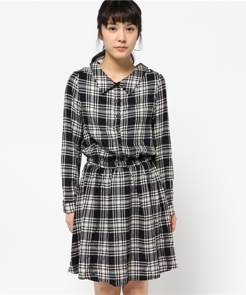 OUTLET（アウトレット）の「【Discoat Petit】レーヨン起毛チェックワンピース（ワンピース・レディース・ブラック/ボルドー/レッド・FREE）」の4枚目の写真