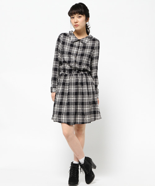 OUTLET（アウトレット）の「【Discoat Petit】レーヨン起毛チェックワンピース（ワンピース・レディース・ブラック/ボルドー/レッド・FREE）」の7枚目の写真