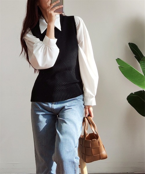 MAISON DE THERESE（メゾン ド テレーズ）の「Vネック　ニットベスト（ベスト・レディース・ネイビー/グレー/ブラック・MEDIUM/LARGE/SMALL/S）」の15枚目の写真