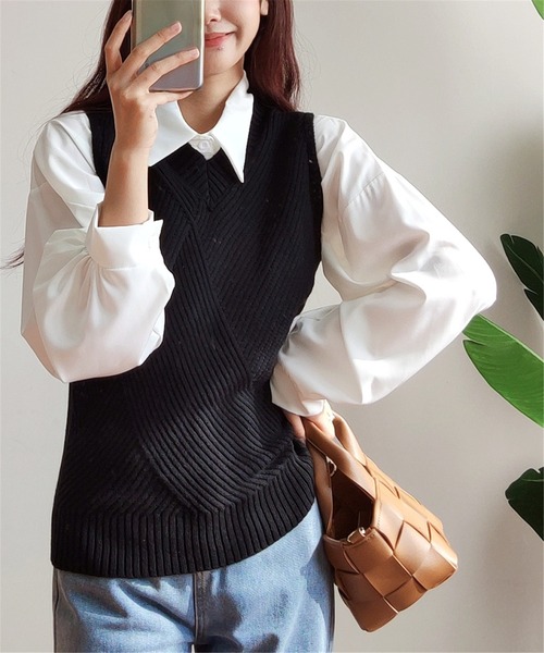 MAISON DE THERESE（メゾン ド テレーズ）の「Vネック　ニットベスト（ベスト・レディース・ネイビー/グレー/ブラック・MEDIUM/LARGE/SMALL/S）」の13枚目の写真