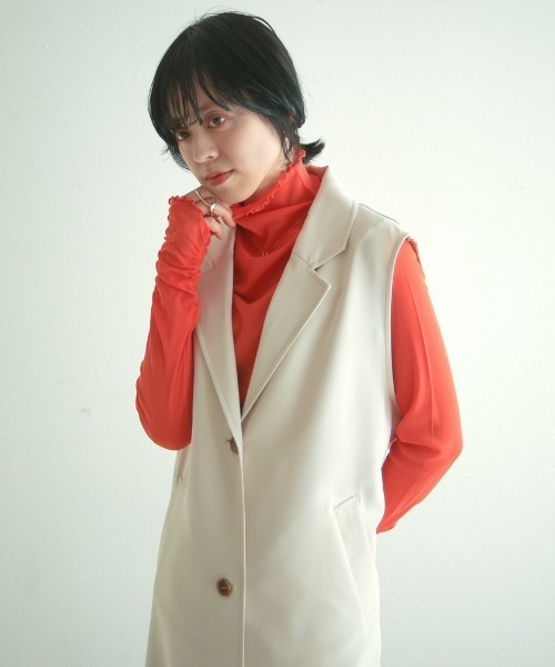 spoon store(スプーンストア)の「シアーハイネックインナー(シャツ/ブラウス・レディース・オレンジ/グリーン/チェック/ブラック/アイボリー/モカ・フリー)」の5枚目の写真