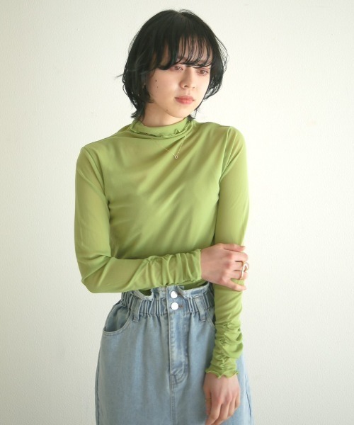 spoon store(スプーンストア)の「シアーハイネックインナー(シャツ/ブラウス・レディース・オレンジ/グリーン/チェック/ブラック/アイボリー/モカ・フリー)」の8枚目の写真