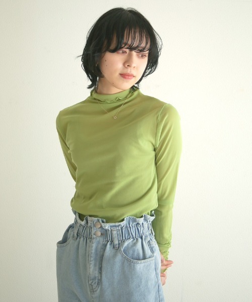 spoon store(スプーンストア)の「シアーハイネックインナー(シャツ/ブラウス・レディース・オレンジ/グリーン/チェック/ブラック/アイボリー/モカ・フリー)」の9枚目の写真