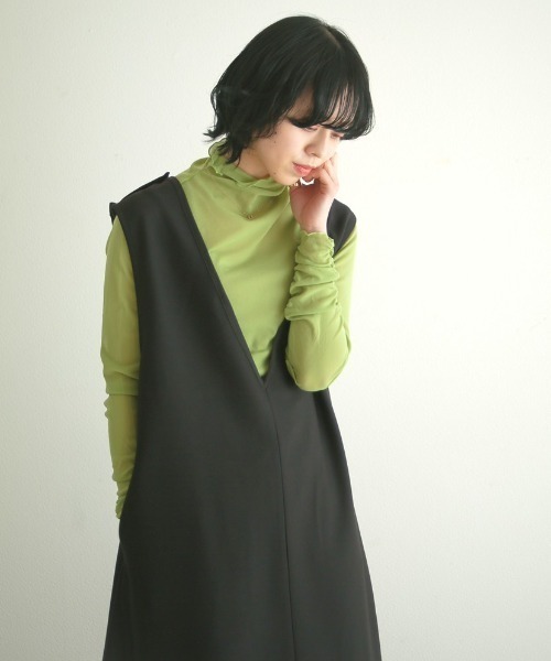 spoon store(スプーンストア)の「シアーハイネックインナー(シャツ/ブラウス・レディース・オレンジ/グリーン/チェック/ブラック/アイボリー/モカ・フリー)」の7枚目の写真