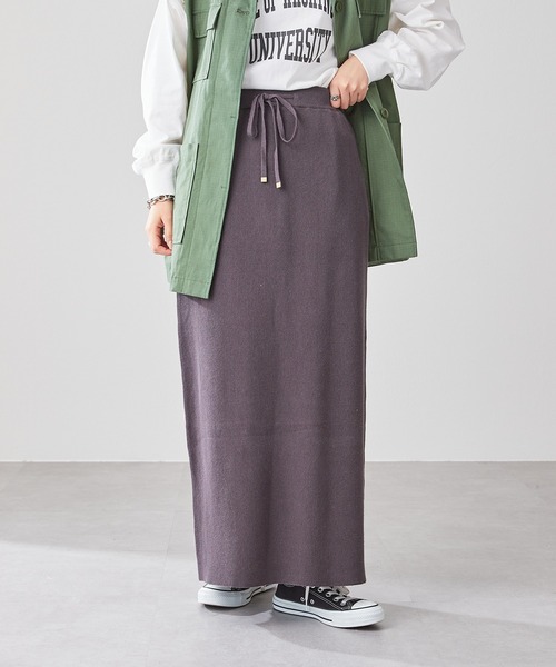 CIAOPANIC TYPY（チャオパニックティピー）の「麻混ニットIラインスカート（スカート・レディース・ブルー/イエロー/グリーン/ベージュ/チャコールグレー・ONE SIZE）」の6枚目の写真