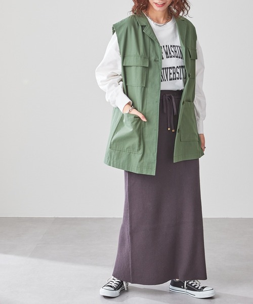 CIAOPANIC TYPY（チャオパニックティピー）の「麻混ニットIラインスカート（スカート・レディース・ブルー/イエロー/グリーン/ベージュ/チャコールグレー・ONE SIZE）」の11枚目の写真