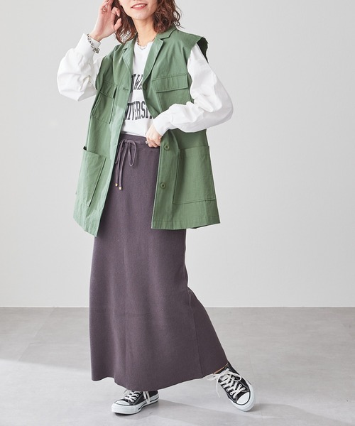 CIAOPANIC TYPY（チャオパニックティピー）の「麻混ニットIラインスカート（スカート・レディース・ブルー/イエロー/グリーン/ベージュ/チャコールグレー・ONE SIZE）」の12枚目の写真