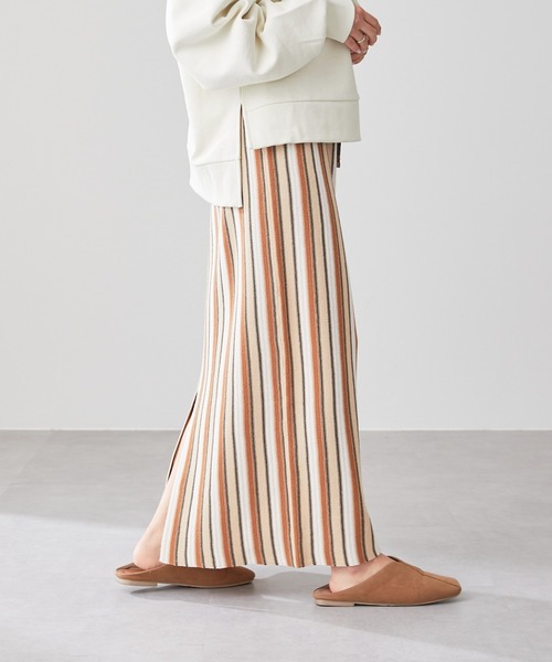 CIAOPANIC TYPY（チャオパニックティピー）の「麻混ニットIラインスカート（スカート・レディース・ブルー/イエロー/グリーン/ベージュ/チャコールグレー・ONE SIZE）」の18枚目の写真