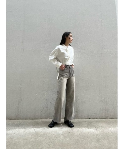 MOUSSY（マウジー）の「HW WIDE PAINT STRAIGHT（デニムパンツ・レディース・ホワイト/グレー・1/2/0）」の13枚目の写真