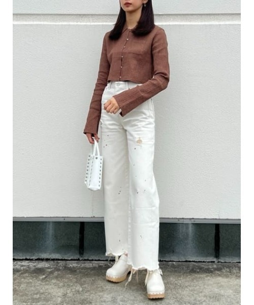 MOUSSY（マウジー）の「HW WIDE PAINT STRAIGHT（デニムパンツ・レディース・ホワイト/グレー・1/2/0）」の16枚目の写真