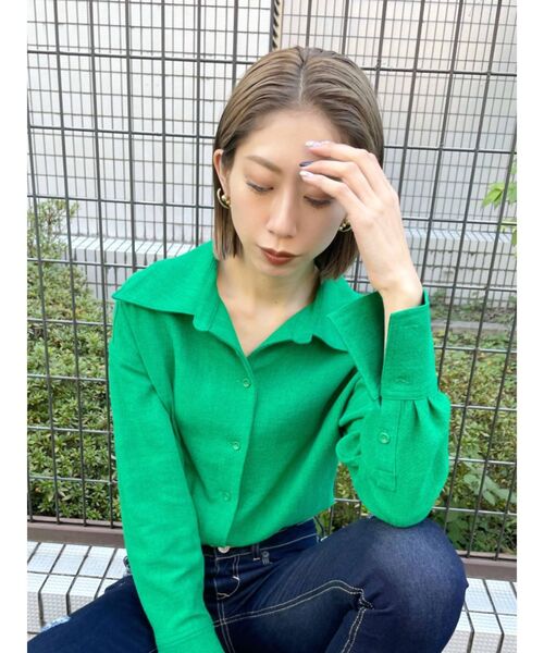 EMODA(エモダ)の「ウォールフラワーシャツ(シャツ/ブラウス・レディース・アイボリー/その他/グリーン・FREE)」の8枚目の写真