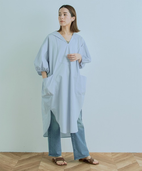 kha:ki(カーキ)の「「KHA:KI / カーキ」セーラーカラーワイドドレス"SAILOR COLLAR WIDE DRESS"(ワンピース・レディース・レッド/カーキ/サックスブルー/ホワイト・1/2)」の3枚目の写真