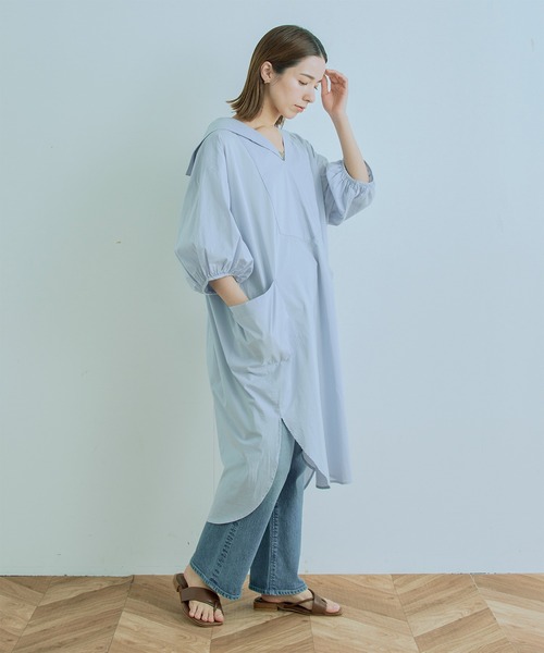 kha:ki(カーキ)の「「KHA:KI / カーキ」セーラーカラーワイドドレス"SAILOR COLLAR WIDE DRESS"(ワンピース・レディース・レッド/カーキ/サックスブルー/ホワイト・1/2)」の12枚目の写真