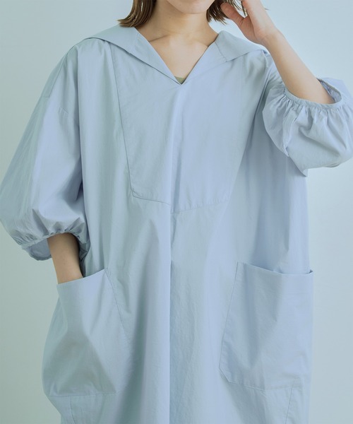 kha:ki(カーキ)の「「KHA:KI / カーキ」セーラーカラーワイドドレス"SAILOR COLLAR WIDE DRESS"(ワンピース・レディース・レッド/カーキ/サックスブルー/ホワイト・1/2)」の14枚目の写真