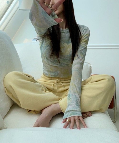 me+em select(ミームセレクト)の「マーブルニュアンスシアートップス 【韓国製】(Tシャツ/カットソー・レディース・ピンク/ベージュ/ミント・FREE)」の14枚目の写真