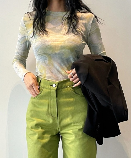 me+em select(ミームセレクト)の「マーブルニュアンスシアートップス 【韓国製】(Tシャツ/カットソー・レディース・ピンク/ベージュ/ミント・FREE)」の19枚目の写真