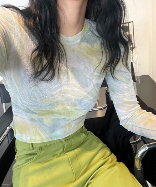 me+em select(ミームセレクト)の「マーブルニュアンスシアートップス 【韓国製】(Tシャツ/カットソー・レディース・ピンク/ベージュ/ミント・FREE)」の17枚目の写真
