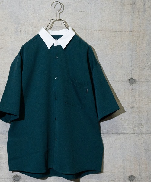 JOHN'S CLOSET（ジョンズクローゼット）の「【a】ナチュラルストレッチポリエステルクレリック半袖ビッグシャツ/ルーズシルエットシャツ（シャツ/ブラウス・メンズ・ホワイト/ブラック/ベージュ/ブルー/グリーン・MEDIUM/LARGE/X-LARGE）」の4枚目の写真