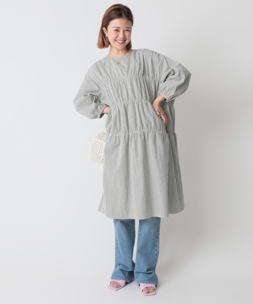 U by SPICK&SPAN(ユーバイスピックアンドスパン)の「バックリボンギャザーワンピース◆(ワンピース・レディース・ベージュ/ネイビー/サックスブルー・FREE)」の15枚目の写真
