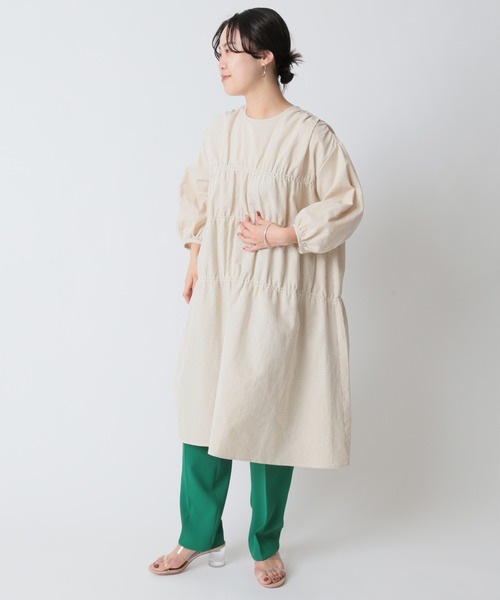 U by SPICK&SPAN(ユーバイスピックアンドスパン)の「バックリボンギャザーワンピース◆(ワンピース・レディース・ベージュ/ネイビー/サックスブルー・FREE)」の4枚目の写真