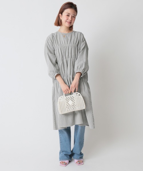 U by SPICK&SPAN(ユーバイスピックアンドスパン)の「バックリボンギャザーワンピース◆(ワンピース・レディース・ベージュ/ネイビー/サックスブルー・FREE)」の12枚目の写真