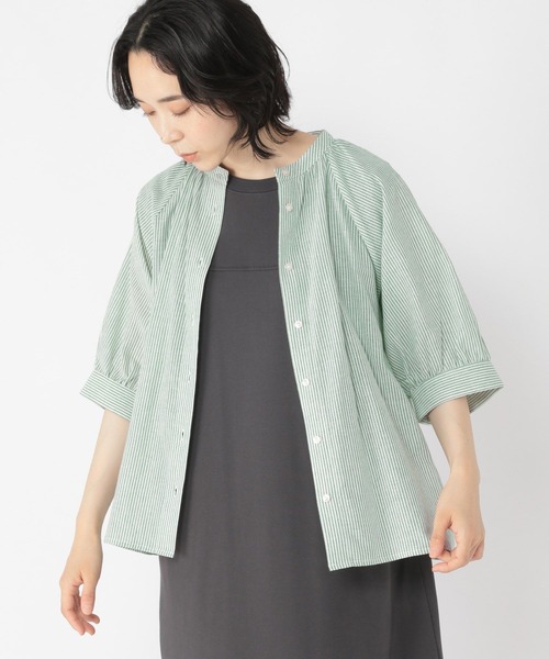 studio CLIP（スタディオクリップ）の「シングルガーゼバンドカラースリーブシャツ（シャツ/ブラウス・レディース・ライトグレー/ブラック/ライトベージュ/ブルー/グリーン/スモーク/ネイビー・MEDIUM/LARGE）」の19枚目の写真