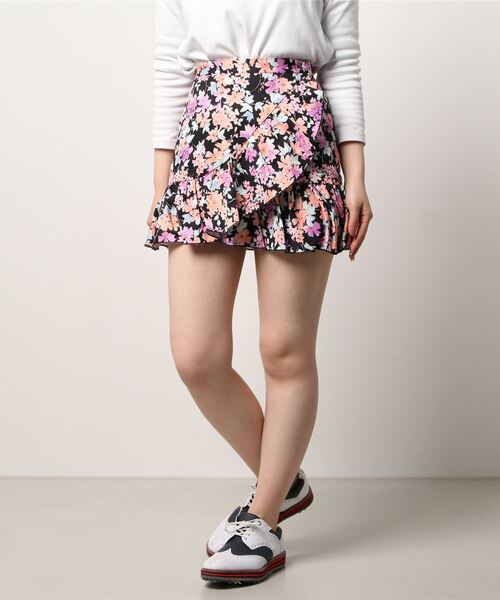rienda suelta(リエンダスエルタ)の「/rienda suelta/SPRING FLOWERツイルフリルスカート ゴルフウエア(スカート・レディース・ブラック・SMALL)」の1枚目の写真