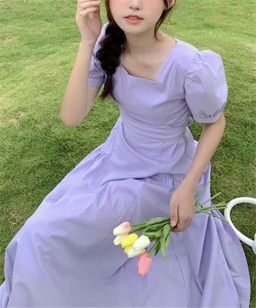 Dream garden（ドリームガーデン）の「スクエアネックマキシ丈ワンピース（ワンピース・レディース・ホワイト/ブラック/ブルー/ラベンダー・M/L）」の16枚目の写真