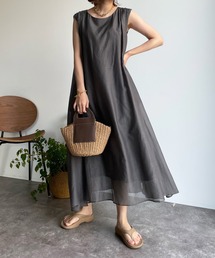 バック深Vコットンシルクタンクワンピース