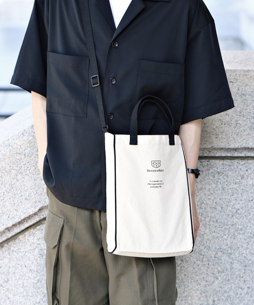 Beauty&Habit(ビューティアンドハビット)の「【Beauty&Habit】パイピング ロゴ ショルダーバッグ/2WAY Piping Logo Shoulder Bag(ショルダーバッグ・メンズ・ナチュラル・FREE)」の2枚目の写真