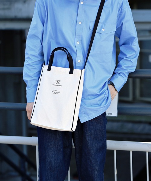 Beauty&Habit(ビューティアンドハビット)の「【Beauty&Habit】パイピング ロゴ ショルダーバッグ/2WAY Piping Logo Shoulder Bag(ショルダーバッグ・メンズ・ナチュラル・FREE)」の9枚目の写真