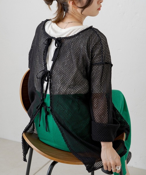 Kastane（カスタネ）の「メッシュ2WAYオーバーカーディガン（カーディガン/ボレロ・レディース・オフホワイト/ブラック/ベージュ・FREE）」の2枚目の写真