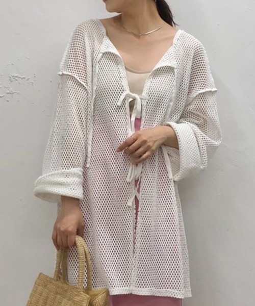 Kastane（カスタネ）の「メッシュ2WAYオーバーカーディガン（カーディガン/ボレロ・レディース・オフホワイト/ブラック/ベージュ・FREE）」の4枚目の写真