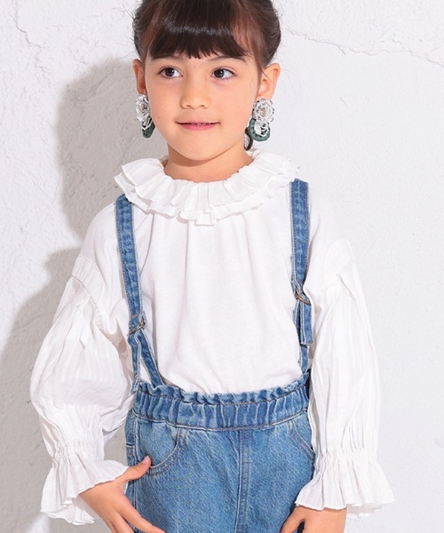 Ocean&Ground（オーシャン&グラウンド）の「フリルカラーバルーンTシャツ（80～140cm）（Tシャツ/カットソー・キッズ・ホワイト/パープル/イエロー/チャコール・90/100/110/120/80/130/95/140）」の2枚目の写真