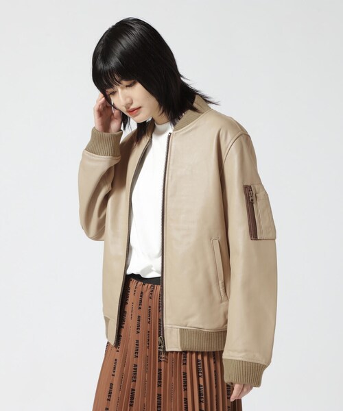 AVIREX（アヴィレックス）の「【Women's/ウィメンズ】 LEATHER MA-1/ レザーMA-1 / アヴィレックス / AVIREX（MA-1・レディース・ブラック/ベージュ・M/L/S）」の10枚目の写真