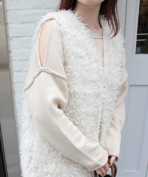 MLI'A（エムリア）の「肩スリットニット（ニット/セーター・レディース・ブラック/オレンジ/ブルー/ナチュラル・M）」の14枚目の写真