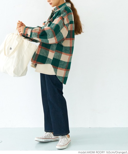 coca（coca）（コカ）の「起毛チェック柄ビッグシャツジャケット（その他アウター・レディース・チャコール/オレンジ・M/L）」の6枚目の写真