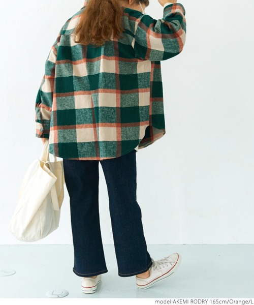 coca（coca）（コカ）の「起毛チェック柄ビッグシャツジャケット（その他アウター・レディース・チャコール/オレンジ・M/L）」の8枚目の写真