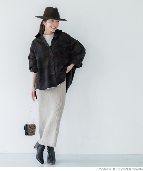 coca（coca）（コカ）の「起毛チェック柄ビッグシャツジャケット（その他アウター・レディース・チャコール/オレンジ・M/L）」の11枚目の写真