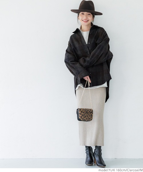 coca（coca）（コカ）の「起毛チェック柄ビッグシャツジャケット（その他アウター・レディース・チャコール/オレンジ・M/L）」の13枚目の写真