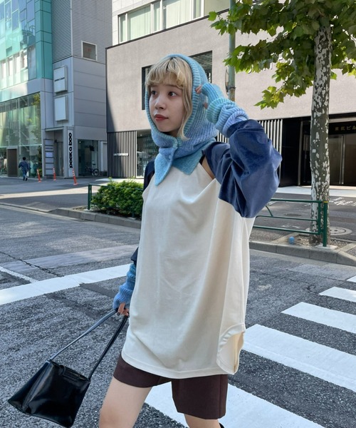 CIAOPANIC（チャオパニック）の「グラデーションボタン付きバラクラバ（ニットキャップ/ビーニー・レディース・ブラウン/レッド/ブルー・ONE SIZE）」の12枚目の写真