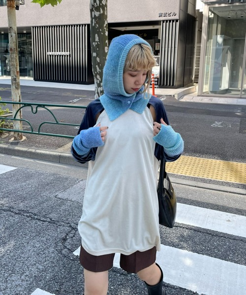 CIAOPANIC（チャオパニック）の「グラデーションボタン付きバラクラバ（ニットキャップ/ビーニー・レディース・ブラウン/レッド/ブルー・ONE SIZE）」の11枚目の写真