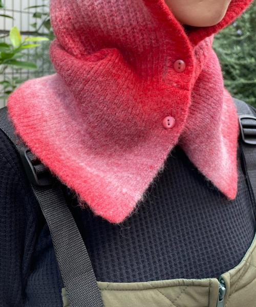 CIAOPANIC（チャオパニック）の「グラデーションボタン付きバラクラバ（ニットキャップ/ビーニー・レディース・ブラウン/レッド/ブルー・ONE SIZE）」の22枚目の写真