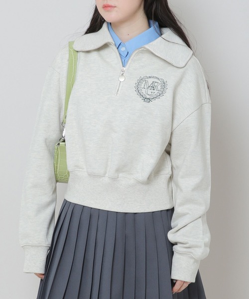 MAGPIEROBIN(マグパイロビン)の「MAGPIE ROBIN/アーチハイネックハーフジッププルオーバー(ウラケ) 2174578(スウェット・レディース・ネイビー/セージグリーン/アイボリー・FREE)」の2枚目の写真