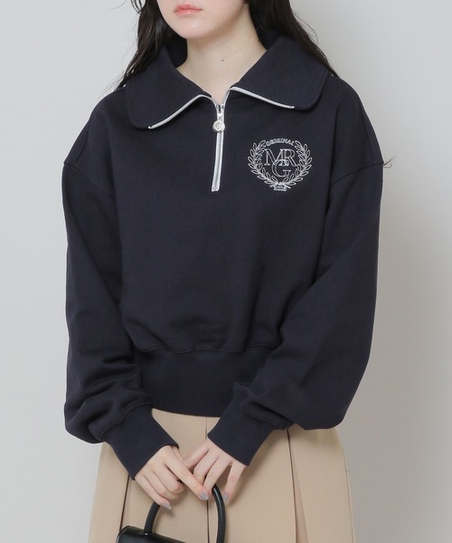 MAGPIEROBIN(マグパイロビン)の「MAGPIE ROBIN/アーチハイネックハーフジッププルオーバー(ウラケ) 2174578(スウェット・レディース・ネイビー/セージグリーン/アイボリー・FREE)」の3枚目の写真