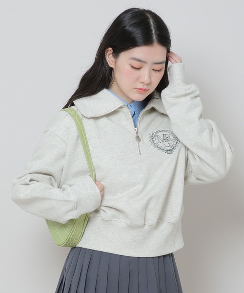 MAGPIEROBIN(マグパイロビン)の「MAGPIE ROBIN/アーチハイネックハーフジッププルオーバー(ウラケ) 2174578(スウェット・レディース・ネイビー/セージグリーン/アイボリー・FREE)」の5枚目の写真