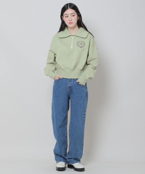 MAGPIEROBIN(マグパイロビン)の「MAGPIE ROBIN/アーチハイネックハーフジッププルオーバー(ウラケ) 2174578(スウェット・レディース・ネイビー/セージグリーン/アイボリー・FREE)」の8枚目の写真