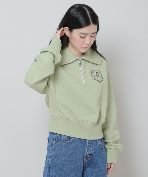 MAGPIEROBIN(マグパイロビン)の「MAGPIE ROBIN/アーチハイネックハーフジッププルオーバー(ウラケ) 2174578(スウェット・レディース・ネイビー/セージグリーン/アイボリー・FREE)」の9枚目の写真